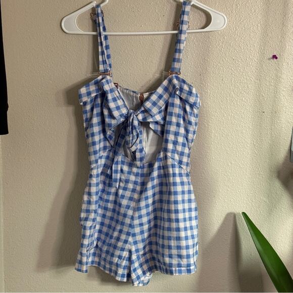 For Love and Lemons Dixie Gingham Bow Romper S - Picture 1 of 11